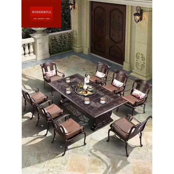 Modern Bench Metal Outdoor Dining Set for Aluminum Patio Furniture and NO Folded Design