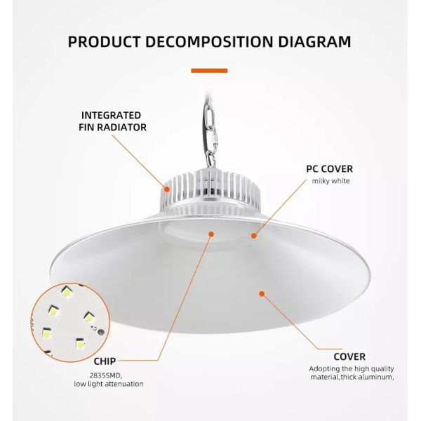 E27 Led High Bay Lights 4000k E40 30w 50w 70w Low Bay Industrial Hanging Lights