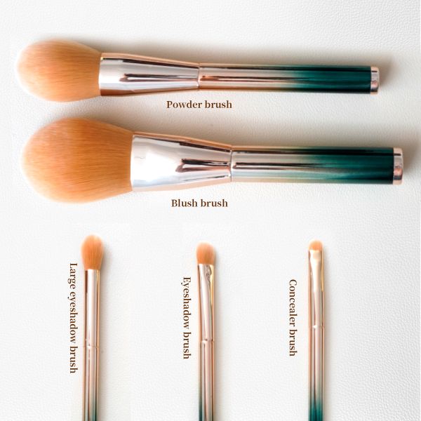 5Pcs Professional Makeup Brush Set with Gradient Aluminum Handle and High-Density Nylon Bristles for Full Face Application
