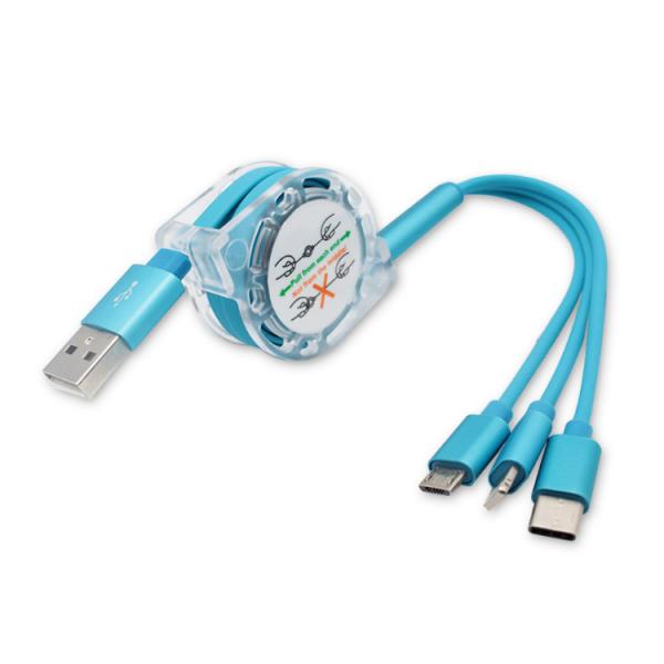 Customized Retractable 3 In 1 Braided Charging Cable For All Mobile Phone