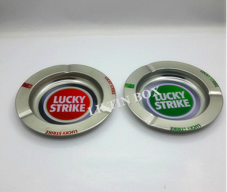 Printed Lucky Strike Round Cigarette Tin Box With Ashtray Pack D 138 * 14mm