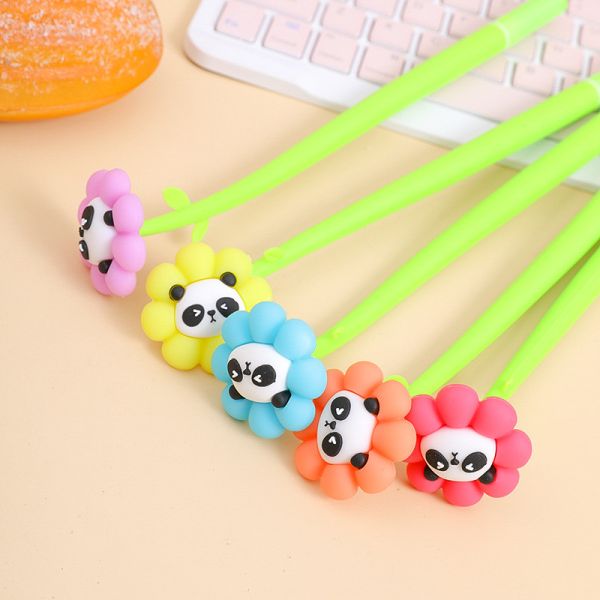 Plumas de flor Panda Plumas de forma de bola rosa Plumas creativas líquidas negras de 0,5 mm Tinta de gel Plumas de pelota para niñas Mujeres, artículos de oficina y decoración escolar