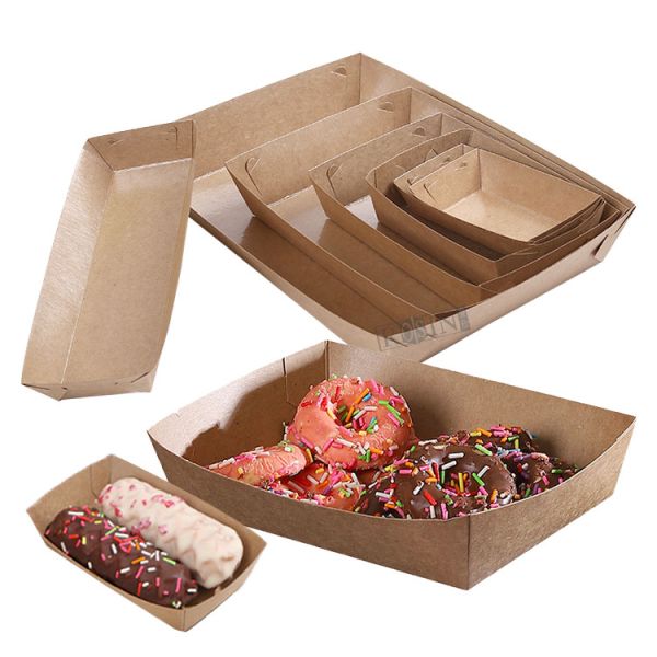 300ml to 1800ml Foldable Takeaway Containers Kraft Paper Disposable Food Tray for Fast Food