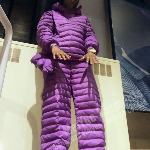 Custom Winter Violet Outdoor Padded Quilted Down Tracksuit Puffer Pants Jacket Set 2 Piece Set Joggers Suits Tracksuit for Men