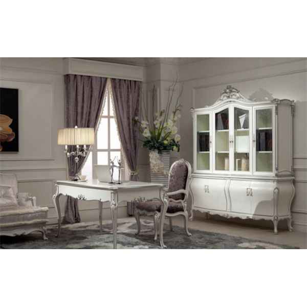 Glossy Royal Classic Home Office Desks Luxurious Wooden White Writing Table And Chair