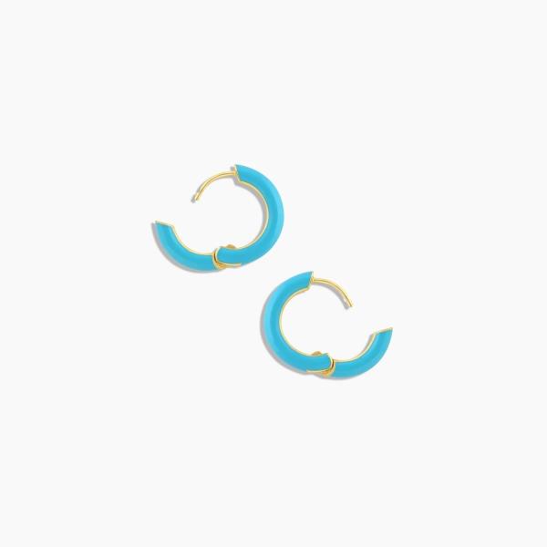Logo personnalisé Chunky 18K Hoop doré Turquoise couleur émail 925 Sterling Silver Huggies Boucles d'oreilles