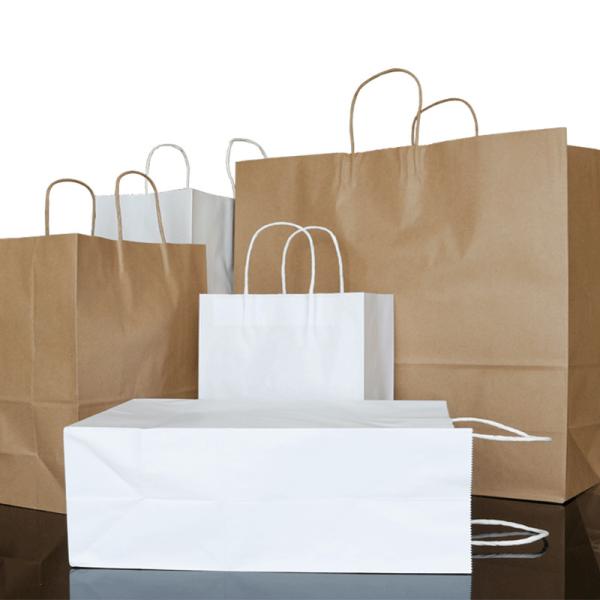 80 - 160gsm Recyclable Paper Bag Flexo Printing Hand Length Handle Shopping Bags