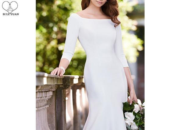 White Mermaid Long Tail Bridal Gown Long Sleeve Back Zipper With Buttons