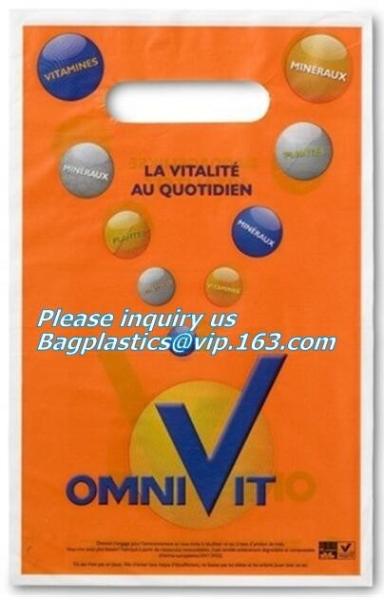 compost die cut bag PE plastic store handle shopping bag with customed printing, die cut handle plastic bag,plastic die