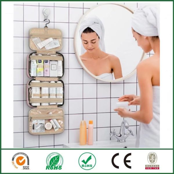 Travel Toiletry Makeup Bag Cosmetic Storage Box Pleats Cotton Peach Fur Beautiful