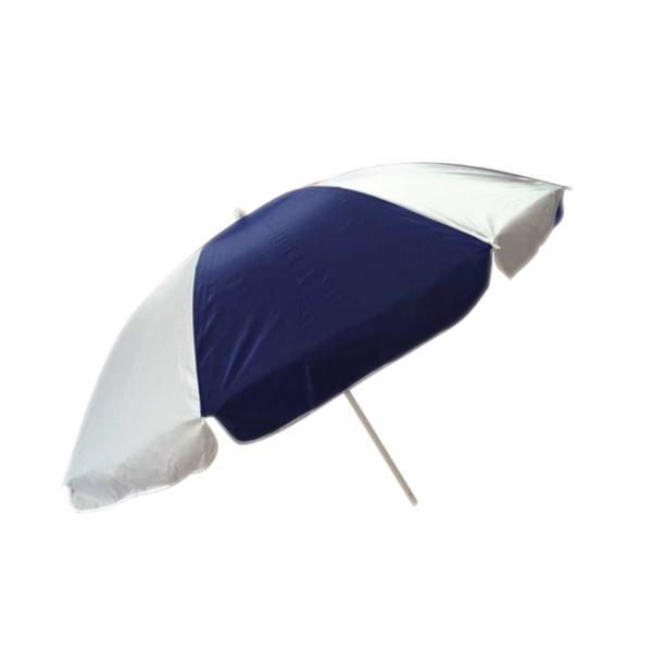 Outdoor Windproof Beach Umbrella Blue White With Rainbow Plastic Table