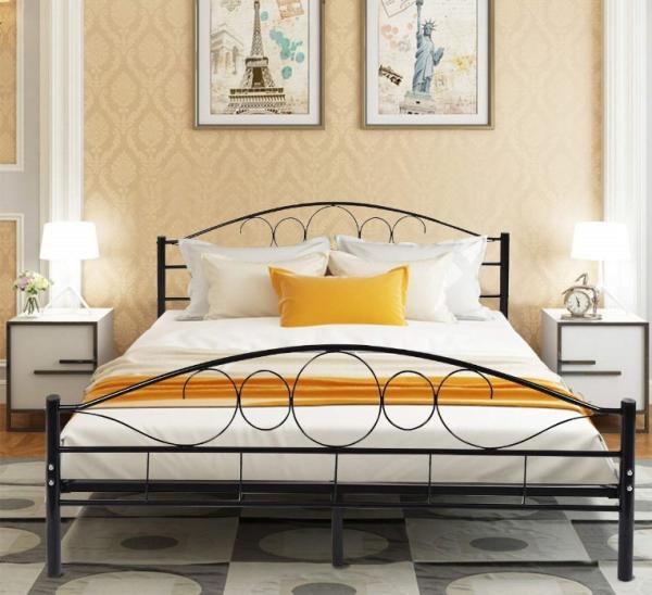 Durable Black Metal Platform Bed , Heavy Duty Queen Bed Frame Rust Proof