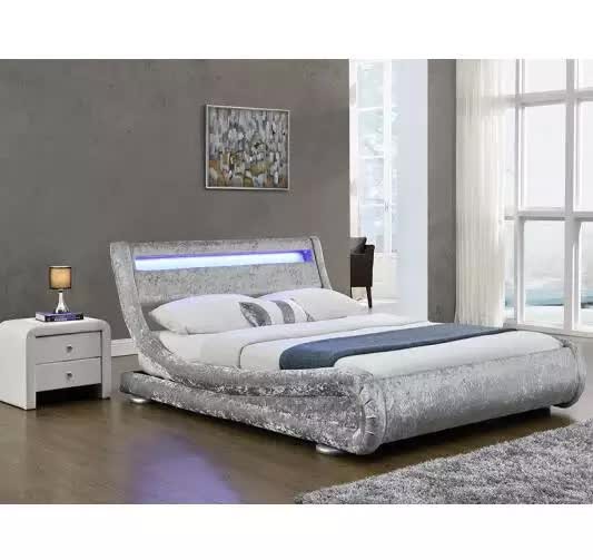 Кровать ткани Curshed Faux кожаным обитая бархатом с изголовьем света СИД