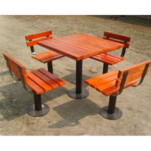 Outdoor Wooden Table Chair Set Garden Furniture Picnic Table Set Park Square Table Seating
