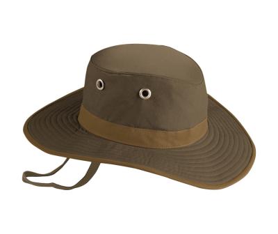 Broad Brimmed Waxed Cotton Hat , Leather Belt Poly String Tan Mens Summer Brim Hats