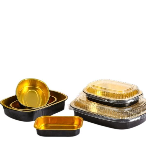 Black Gold Luxury Dessert Durable Aluminum Foil Tray With PP PET Lids Perfect for Food