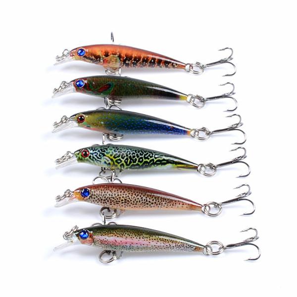 6 Cores 5CM/2.2G 10# Ganchos Mullet, Perch, Catfish Plastic Hard Bait 0.1m-0.3m flutuante Minnow Pesca