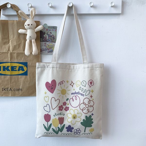 Cartoon Print Canvas Tote Bag for Daily School Life Eco Friendly and Customized Color