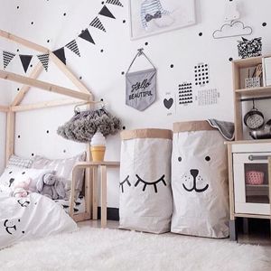le sac en papier bag, Kraft Paper Storage Linen Bag Kids Toys Clothing Organizer Basket Nursery Home Decor