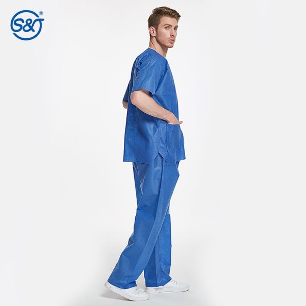 Dental Clinic Disposable Scrub Suit Two Pieces Short Sleeve V Neck Scrub Suit