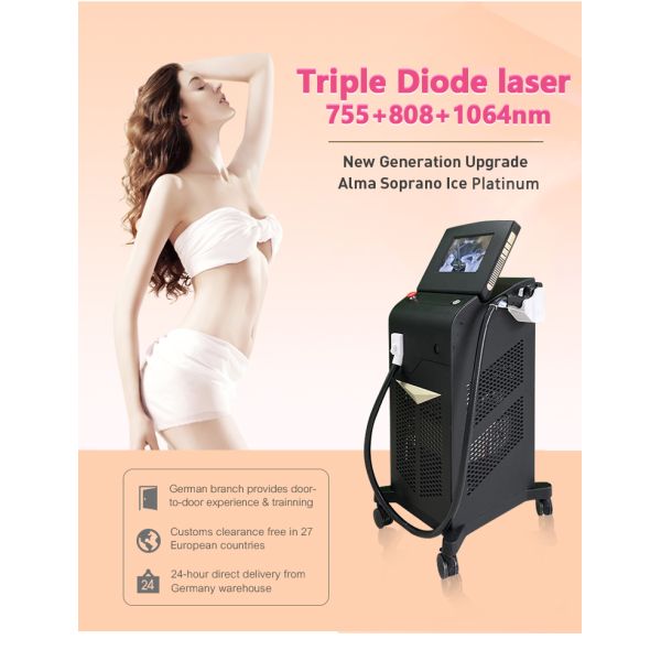 High Power 1600W Whitening Diode Laser Hair Removal Machine 3 Wavelength 755 808 1064
