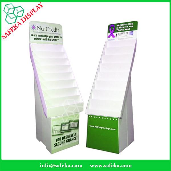 China Manufacturer Paper material cardboard stands corrugated flooring display rack with tiers for greeting card