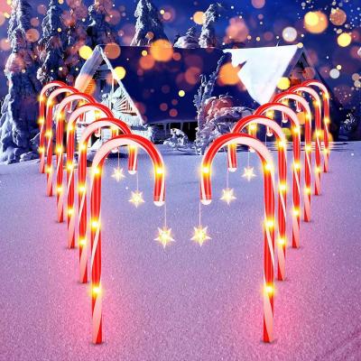 Solar-powered Christmas star snowflake pendant walking stick lamp holder Christmas scene candy walking stick lamp string light