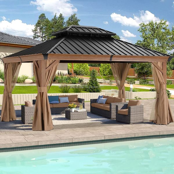 Hardtop Luxury Pavilion Garden Outdoor Waterproof Patio Gazebo With Mosquito Net