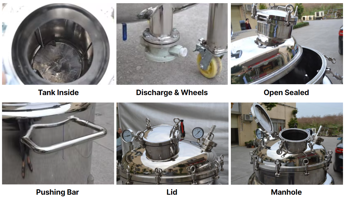 Reactor de tanque de mezcla química de acero inoxidable con calefacción eléctrica de 200L con ruedas