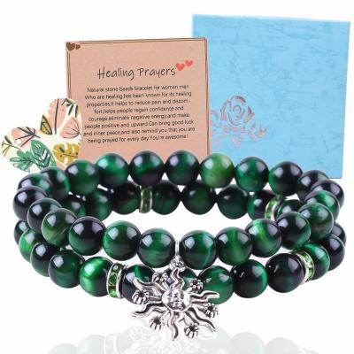 Rondas feitas à mão Verde 10 mm Bracelete de contas de olho de tigre Cristais de cura