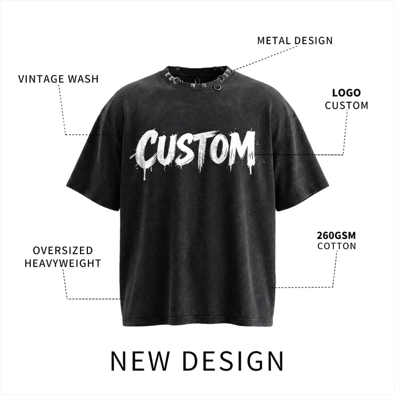 Metal Design Black Graphic Tees Soft Short Sleeve Mens Shirts