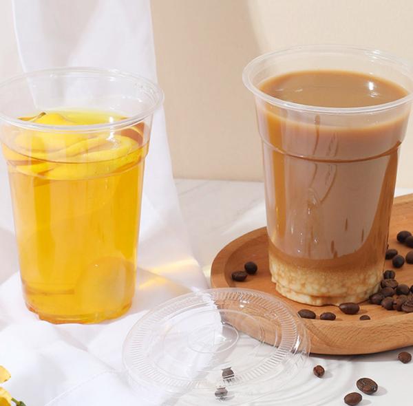 Compostable Plastic Cups With Lids Transparent Disposable Sippy Cold Cups PLA PET Clear