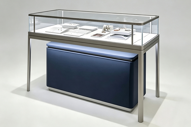 Light Luxury Rounded Edge Glass Jewelry Display Counter With Storage Cabinet 1200*550*950mm