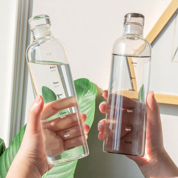 Minimalist Design Style 500ml BPA-Free Borosilicate Glass Water Bottle with Time Marker
