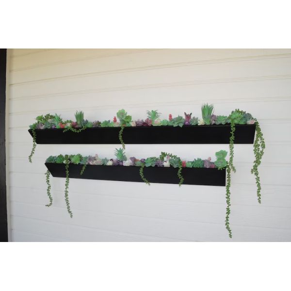 Long Square Wooden Wall Planter for Modern Succulent Display in Indoor Outdoor Garden