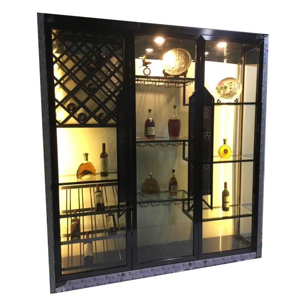 高級食堂家具 現代のステンレス鋼ガラスドア LEDディスプレイラック ワインキャビネット