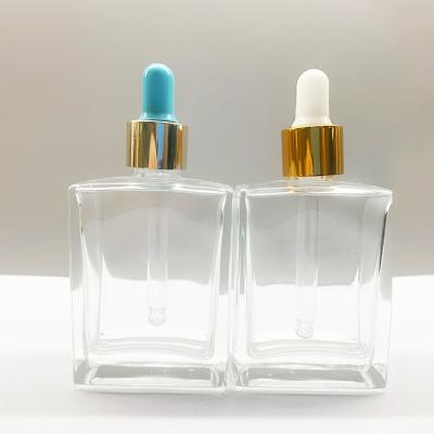 Personal Care 50ml Glass Dropper Bottles Flat Square With Colorful Gum