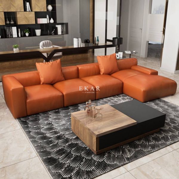Nordic New Fashion L Shape Upholstered Living Room Furniture Leather Sofa Set