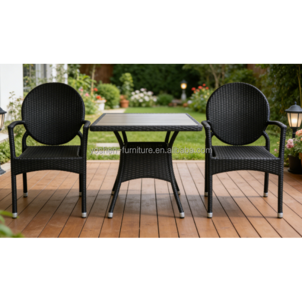 Yoshen French Bistro Chair Blue Outdoor Black Rattan Dining Arm Chair Lightweight Durable Stackable Contemporary Metal
