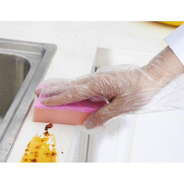 Sanitary Transparent Food Hanling Gloves / Clear Disposable Plastic Cooking Gloves For Household Use