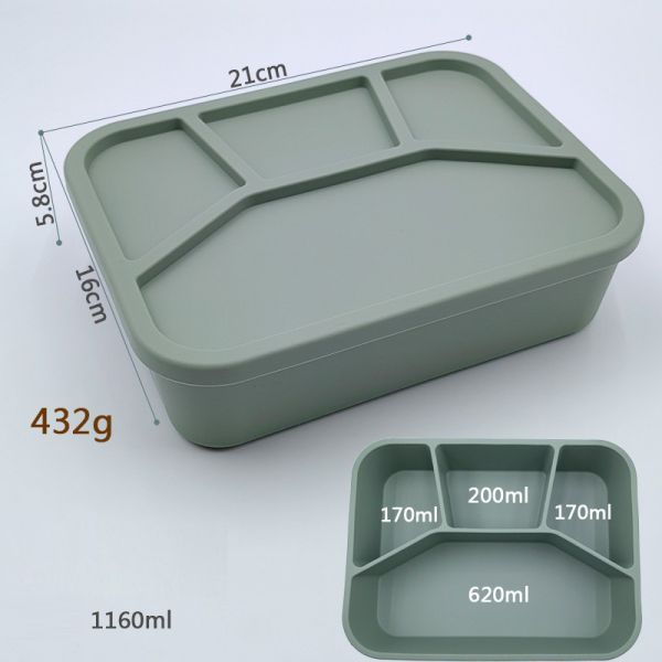 Food Grade Silicone Bento Lunch Box Collapsible Container with Lid and 4 Compartments
