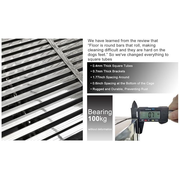 47 Inch Heavy Duty Stainless Steel Dog Cage High Anxiety Indestructible and Escape-Proof Dog Crate Kennel for Large