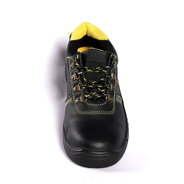 Comfortable EVA Insole Steel Toe Black Leather Mesh PU Sole Puncture Resistance Work Safety Shoes