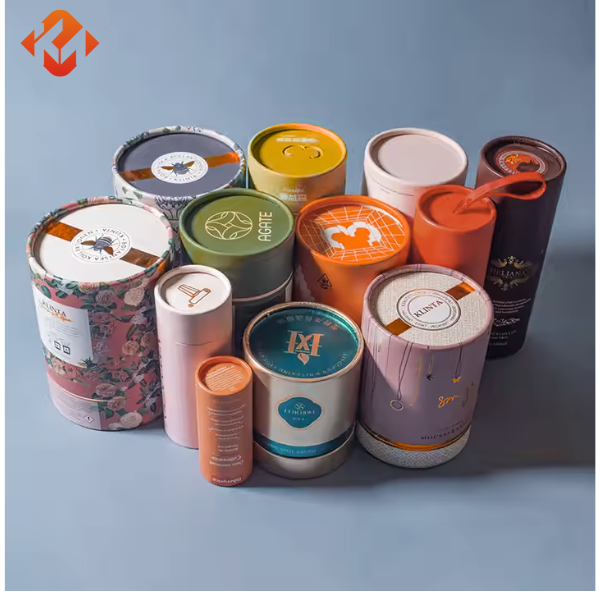 Kraft paper tubes, custom-printed cardboard cylinders, suitable for candle packaging, with embossed surface.