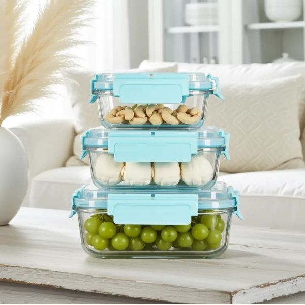 Récipient en verre borosilicate pour aliments 1050 ml avec couvercle à verrouillage rapide