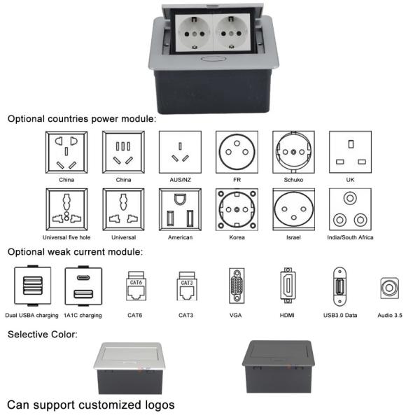 OEM/ODM Modern Office Essential BNT Popup Power Socket with 2 Embedded AC OutletsEU/UK/US/CN16A/10A/6A Rated Current