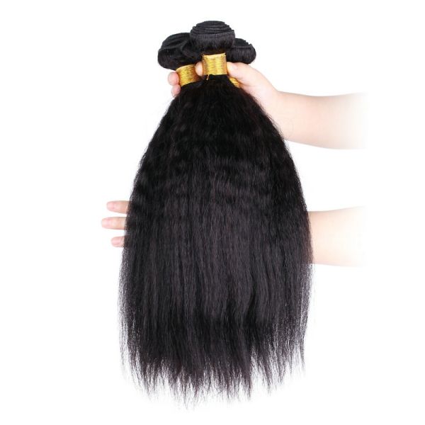 Real Human Kinky Straight Virgin Dyeable Hair Extensions Natural Color