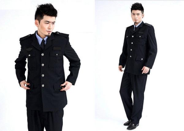 Single Breasted Security Guard Uniform , Long Sleeve Black Security Jacket For Men
