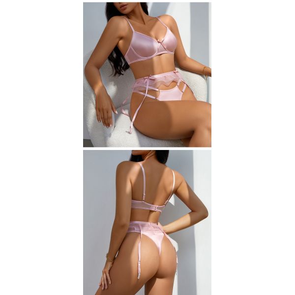 Women Bra Sexy Girl Three-piece Underwear Set Exquisite Bow S M L Breathable Plus Size Comfortable Briefs Ladies Bra