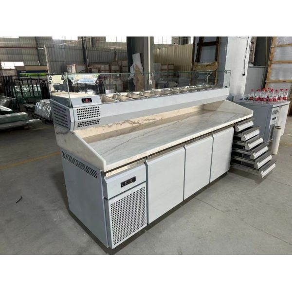 Big Size Pizza Prep Table Marble Top Dual-Temperature Display Refrigerator Workbench for Restaurant Kitchen